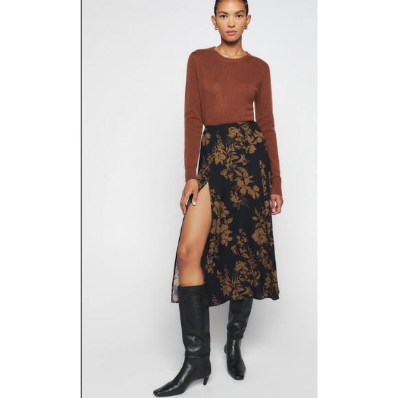 Reformation Zoe High Slit Midi Skirt in Night Garden 4 - Picture 1 of 7